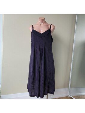 EAC Navy Blue Polka Dot Lace Trim Maxi Summer Dress (L)
